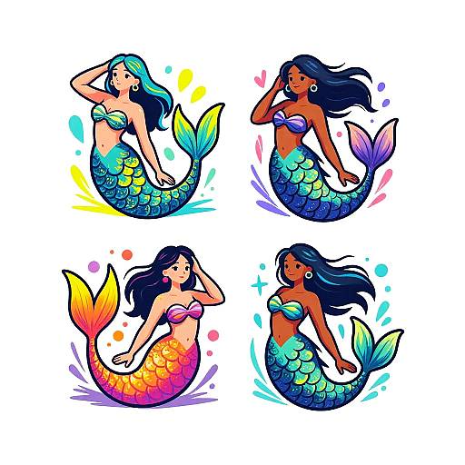 Colorful Mermaids Graffiti Vector Art