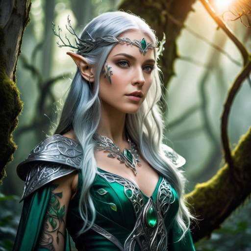 Elegant Elven Sorceress in Mystic Forest