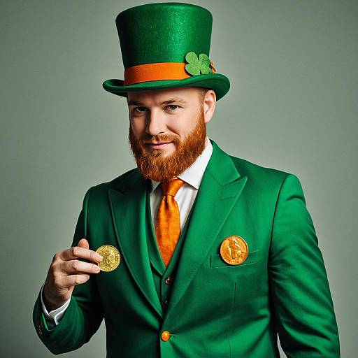 Man in Leprechaun Costume with Gold Coin