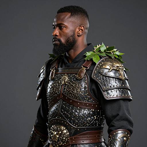 Bearded Black Warrior in Detailed Armor