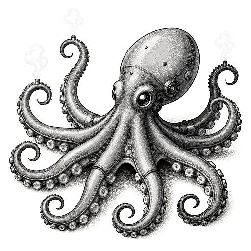 Intricate Mechanical Octopus ASCII Art