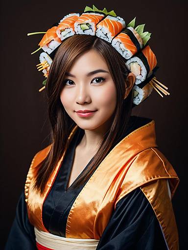 Photorealistic Sushi Roll Costume Portrait