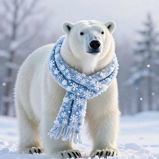 Majestic Polar Bear in Snowflake Scarf