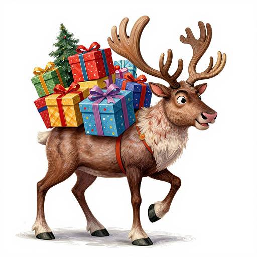 Whimsical Reindeer Carrying Christmas Gifts