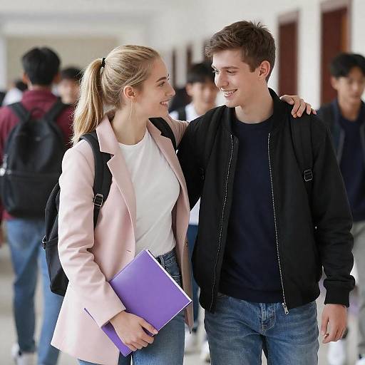 Friendly Encounter in High School Hallway