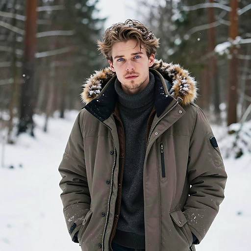 Swedish Male Model in Snowy Forest