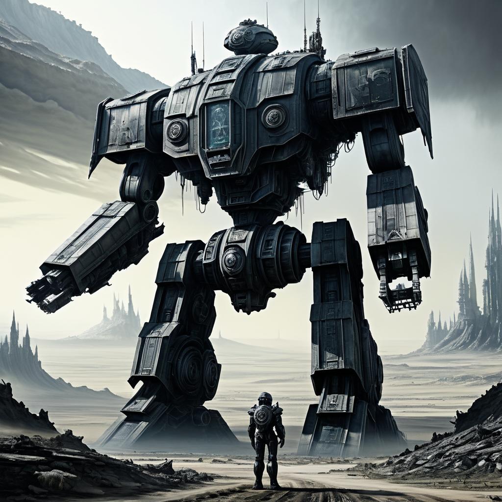 Giant Robot in Post-Apocalyptic Landscape