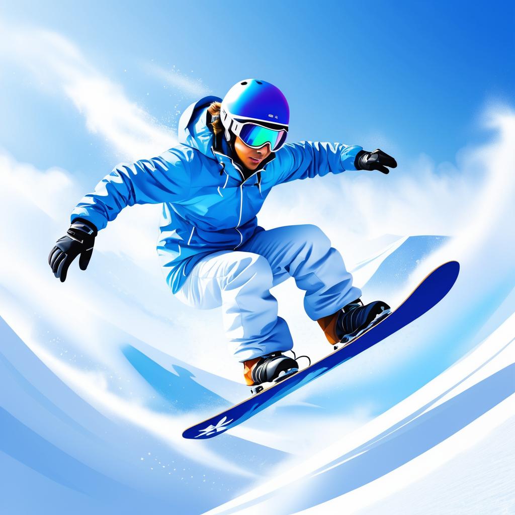 Thrilling Snowboarding Adventure in Blue Sky