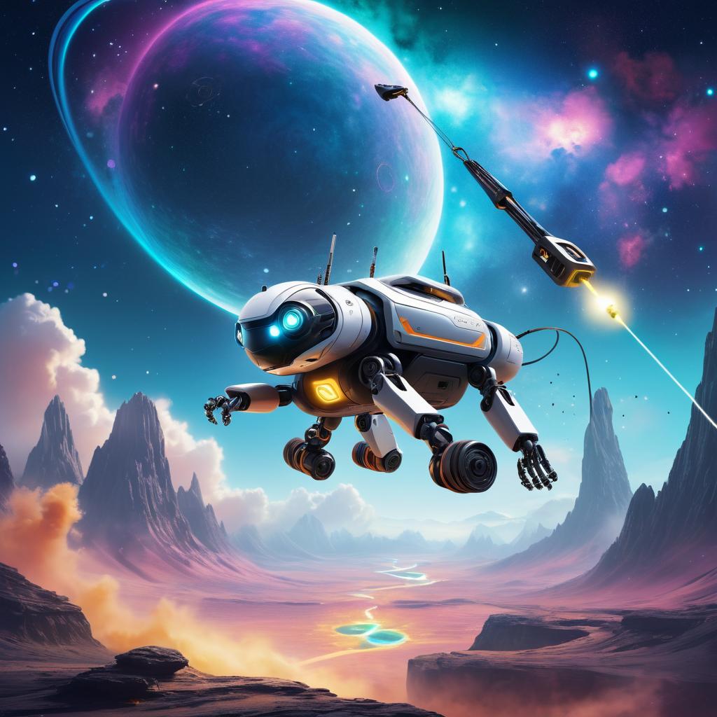 Robotic Animal in Futuristic Nebula Adventure