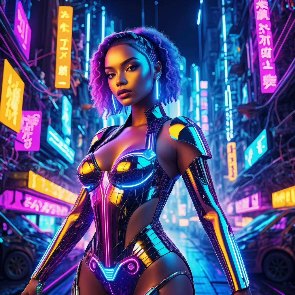 Neon Robot Beauty in an Urban Jungle