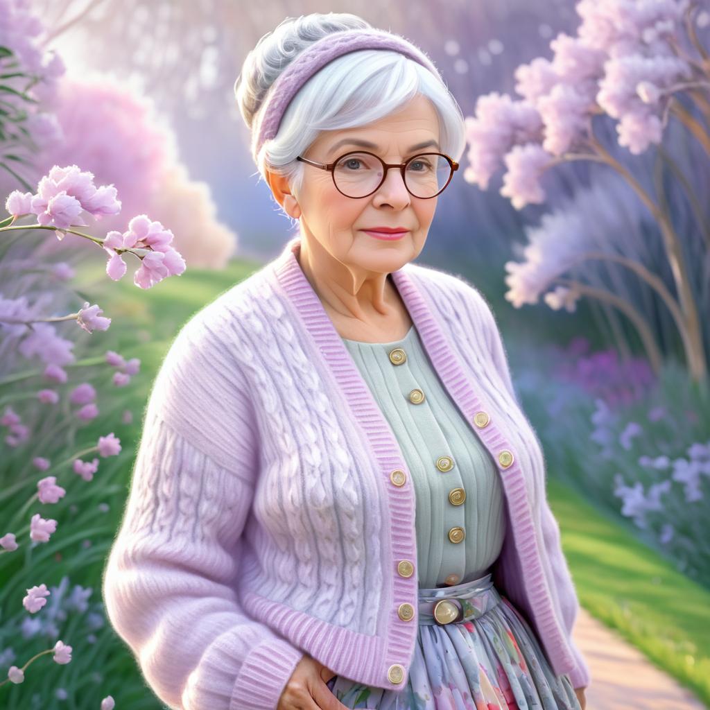 Elegant Elderly Woman in Cozy Attire