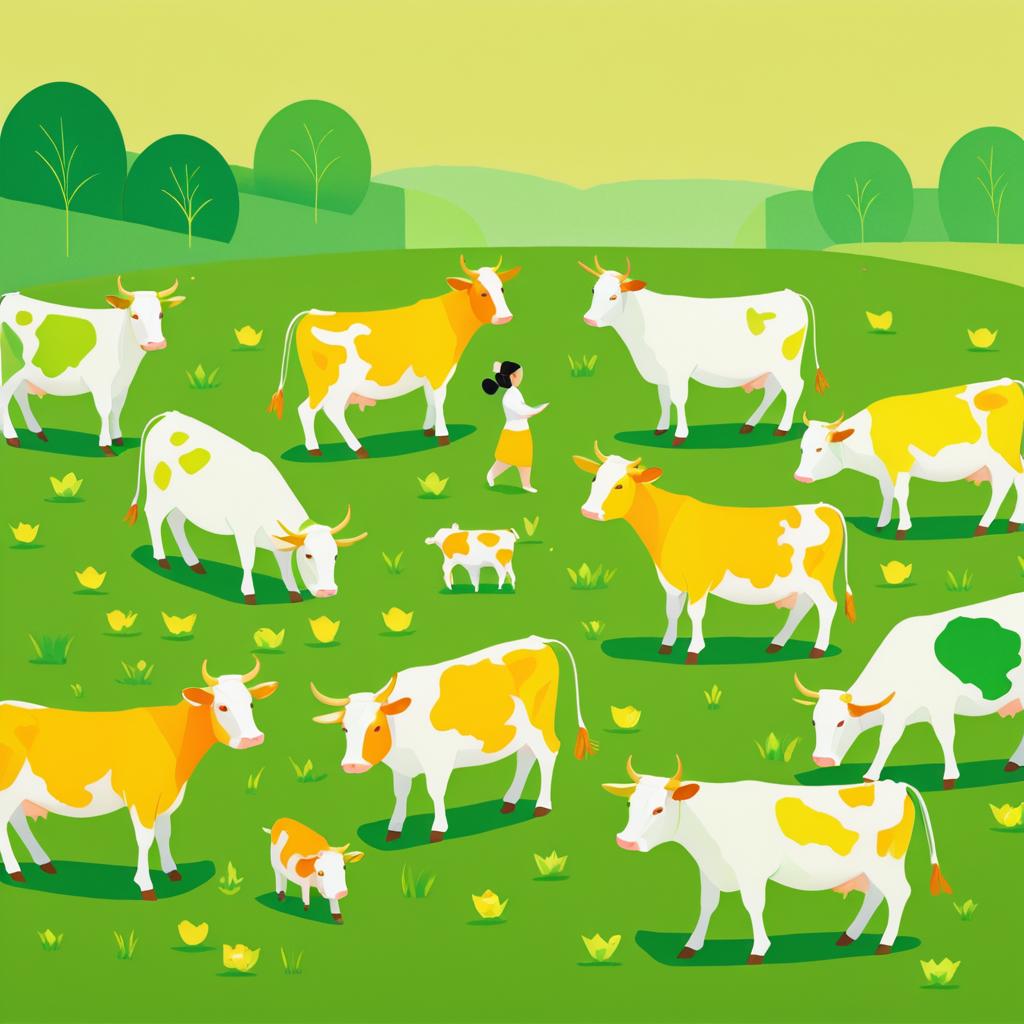 Cartoon Cows in Gouache Yoga Style