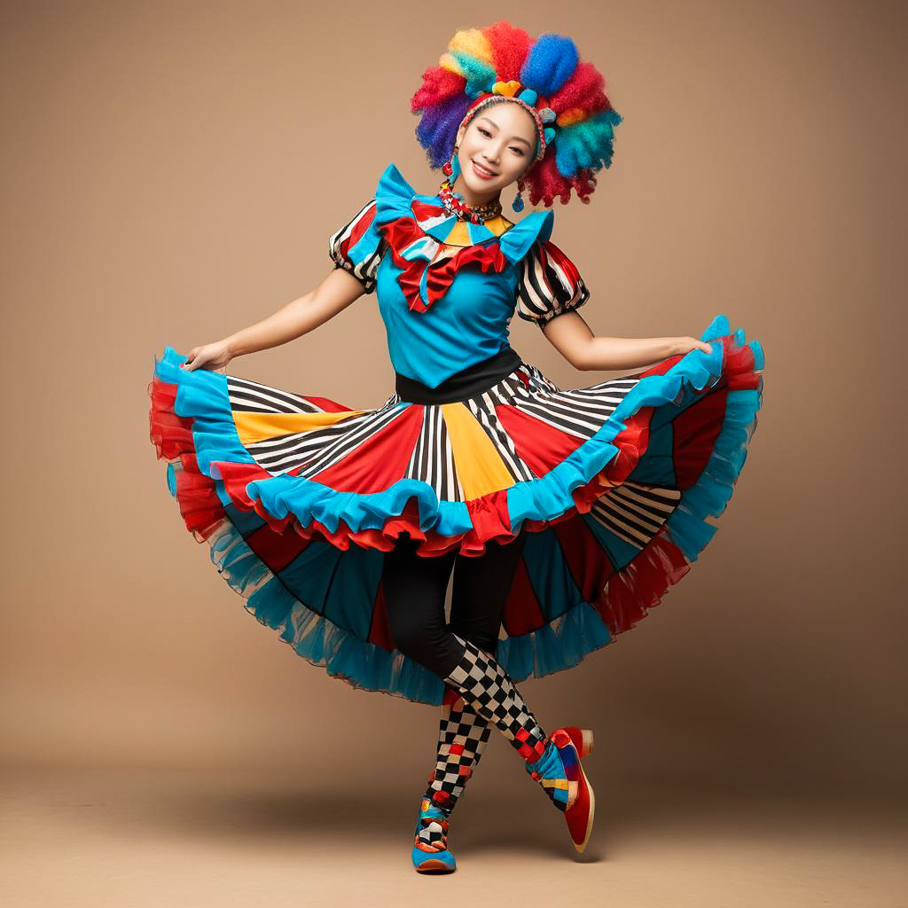 Cheerful Street Dancer in Harlequin Costume