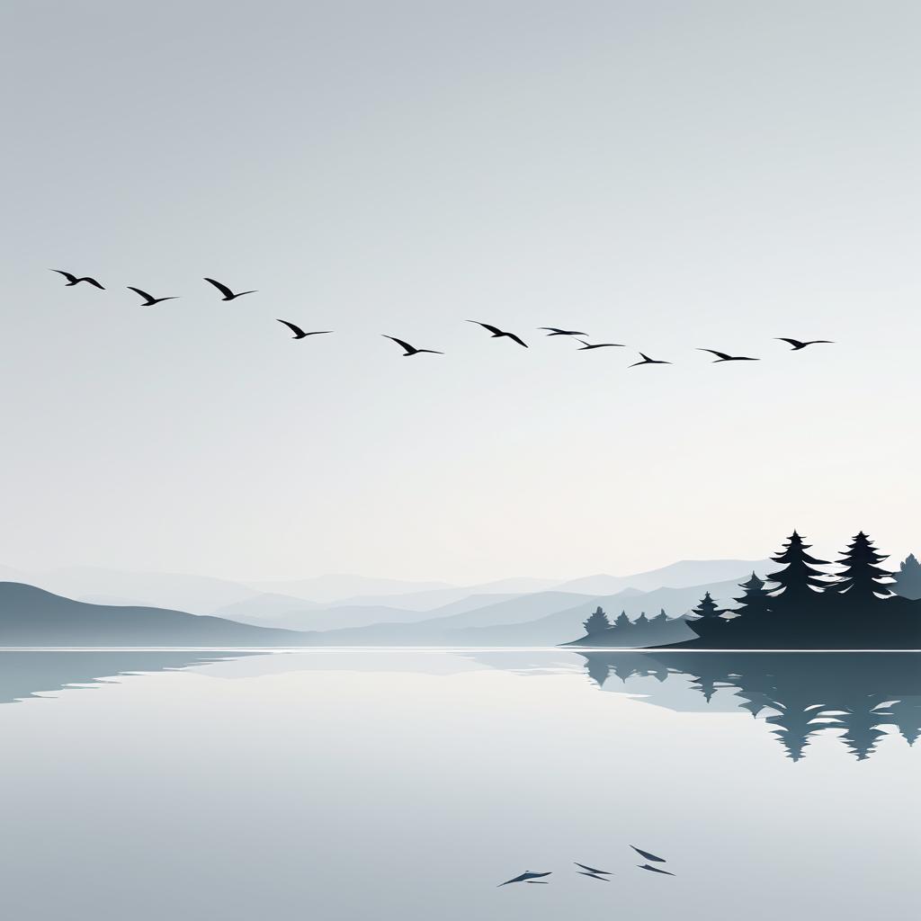 Minimalist Birds Over a Serene Lake