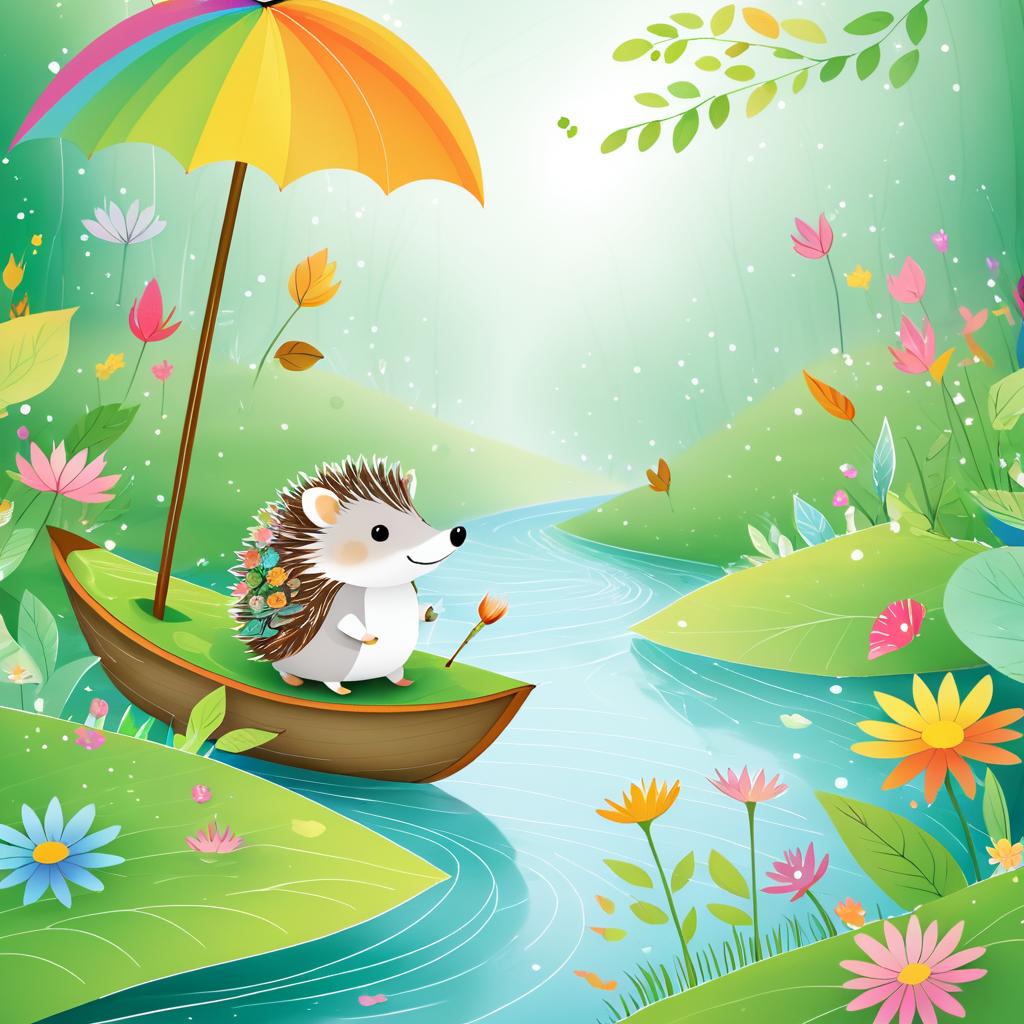 Whimsical Hedgehog Adventure on Leaf River