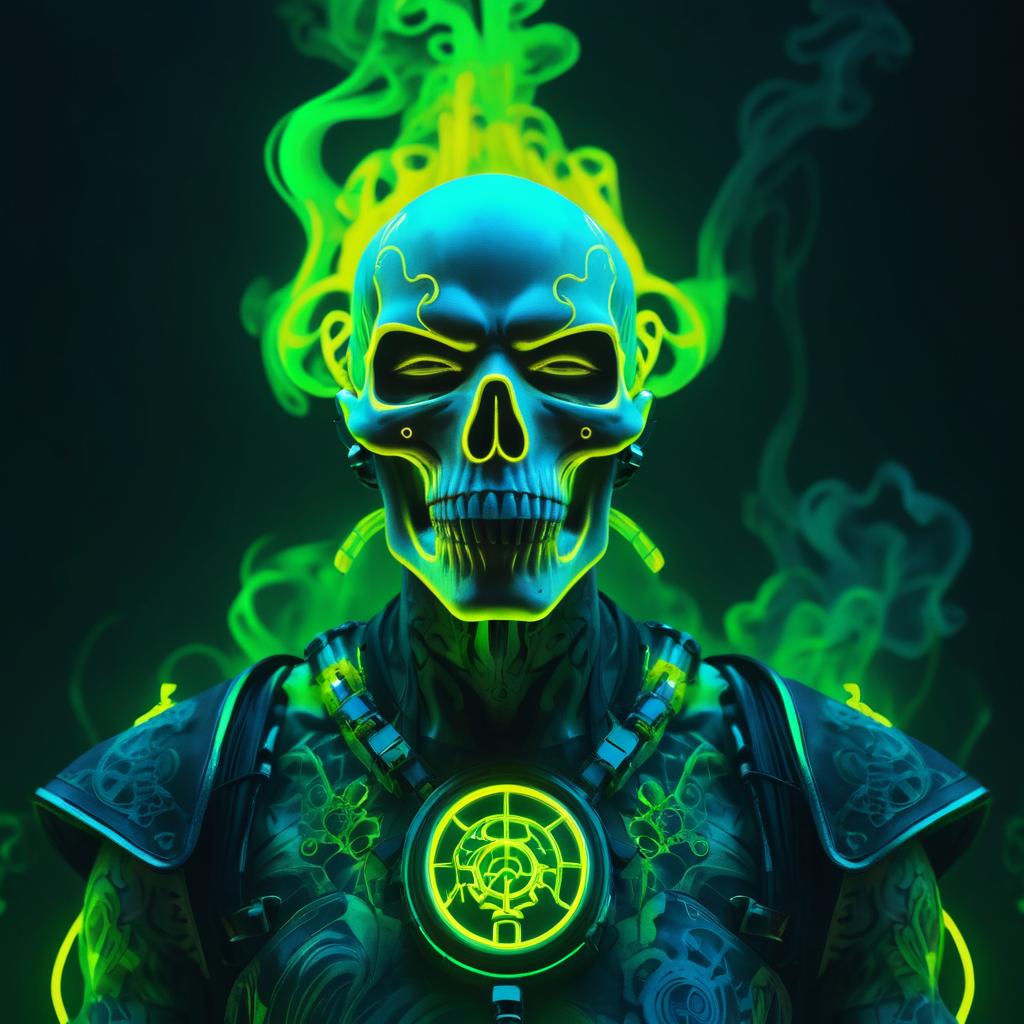 Neon Skeletal Horror Portrait in Cyberpunk Style