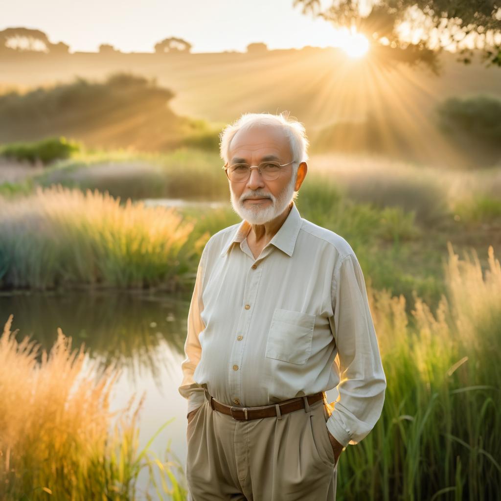 Serene Elderly Man in Golden Hour Light