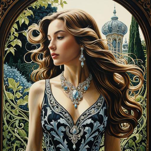 Elegant Woman in Art Nouveau Garden Elegant Woman in Art Nouveau Garden