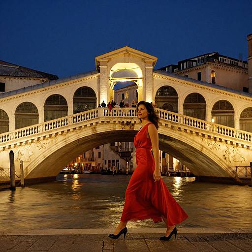Evening Rialto Bridge with Woman in Red