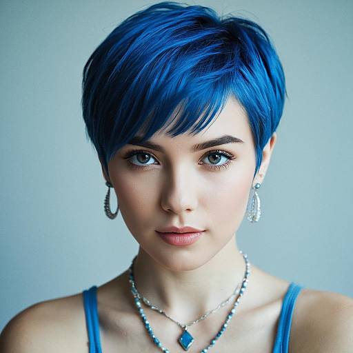 Realistic Girl with Blue Pixie Cut