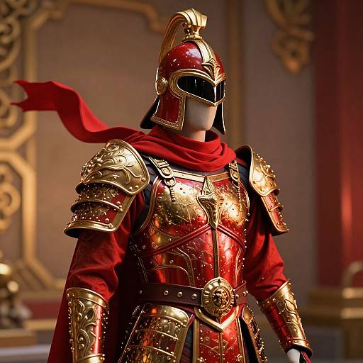 Majestic Red and Gold Armored Mannequin