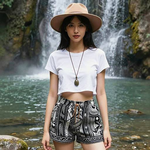 Boho Chic Woman by Waterfall