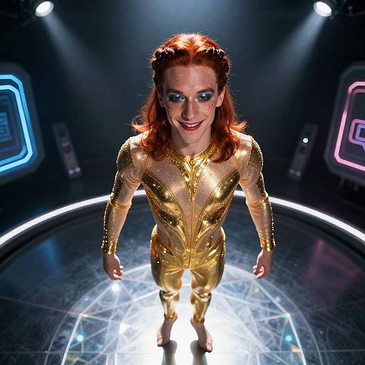 Overhead Futuristic Red-Haired Ballet Prodigy