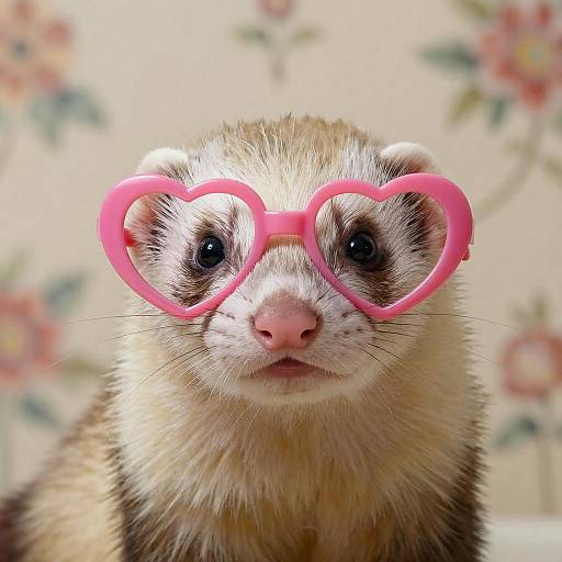 Playful Ferret Wearing Heart-Shaped Glasses