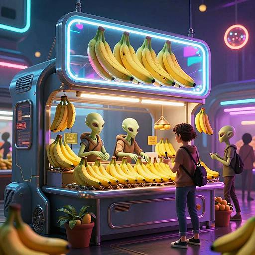Futuristic Alien Market with Neon Lights