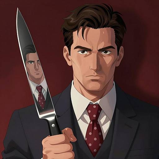 Intense Man with Reflective Knife Illustration