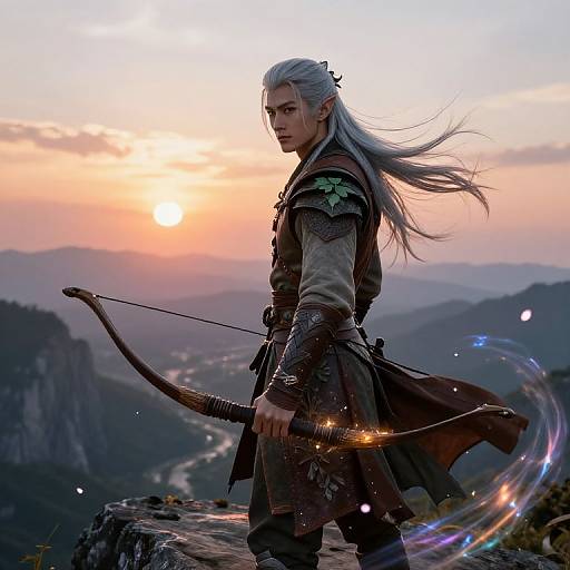 Fantasy Elf Warrior Overlooking Valley