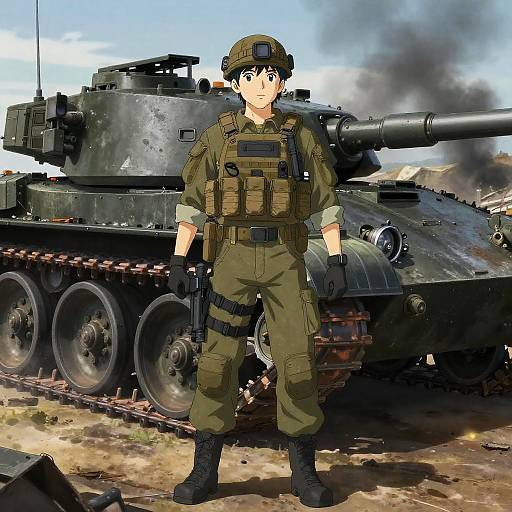 Battle-Hardened Soldier by Modern Tank