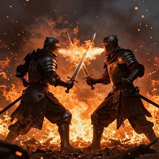 Fiery Duel Between Armored Warriors
