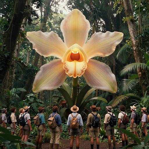 70s Jungle Exploration with Glowing Orchid