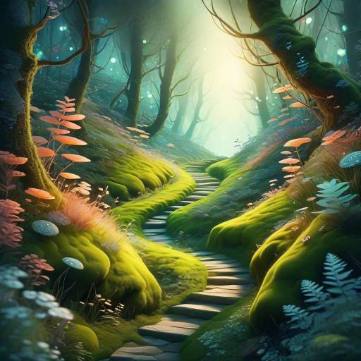 Whimsical Forest Path with Glowing Flora