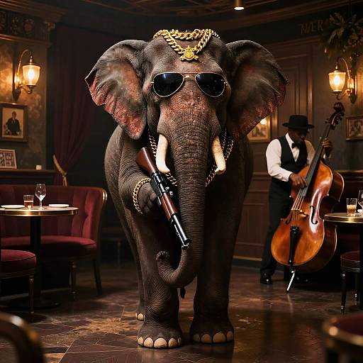 Gangster Elephant in Speakeasy Scene