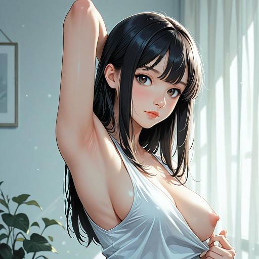 Artistic Side View of Girl Pulling Shirt
