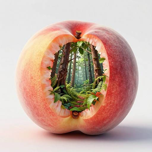 Surreal Hyper-Realistic Peach Forest