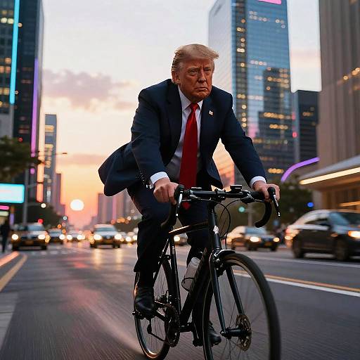 Trump Cycling Through Futuristic Neon City