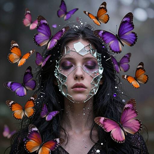 Shattered Crystal Face with Butterflies