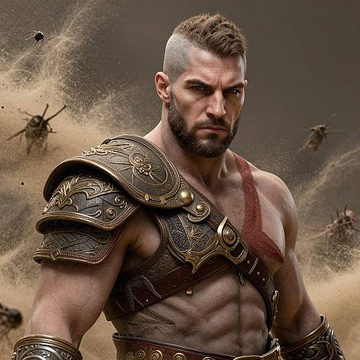 Herculean Warrior Portrait in Sand