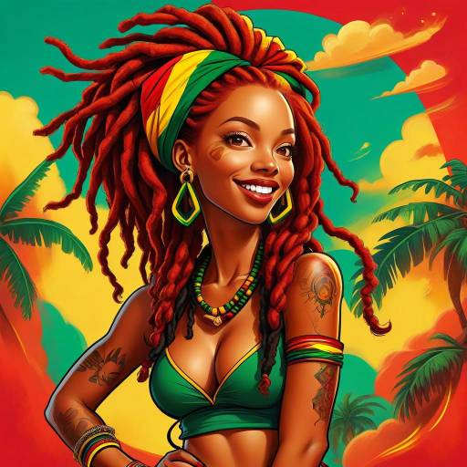 Vibrant Rastafarian Pin-Up Cartoon Art