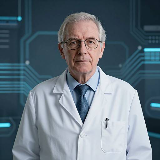 Elderly Scientist in Futuristic Setting