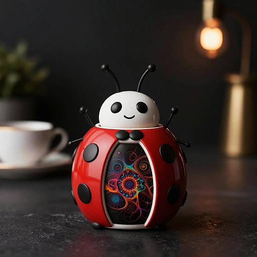Ladybug-Shaped Coffee Cup with Abstract Fractal Design