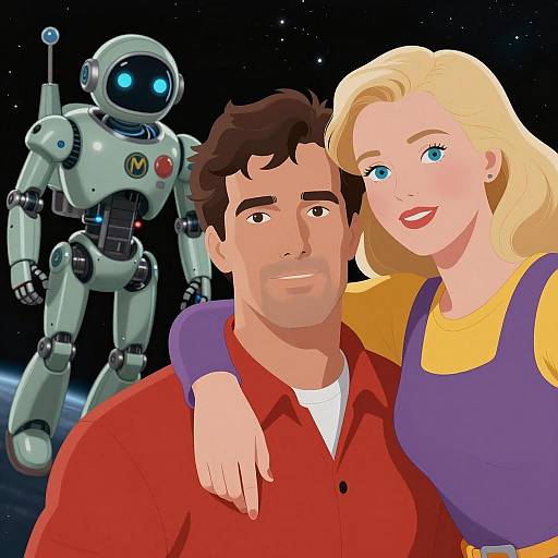 Cosmic Couple with Friendly Robot