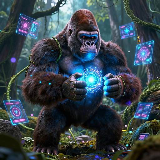 Majestic Cyber Gorilla in Tech Forest