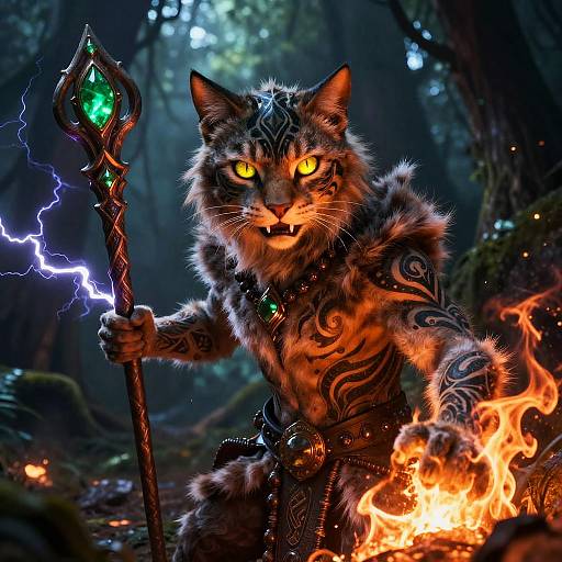 Mystical Tabaxi Sorcerer in Enchanted Forest