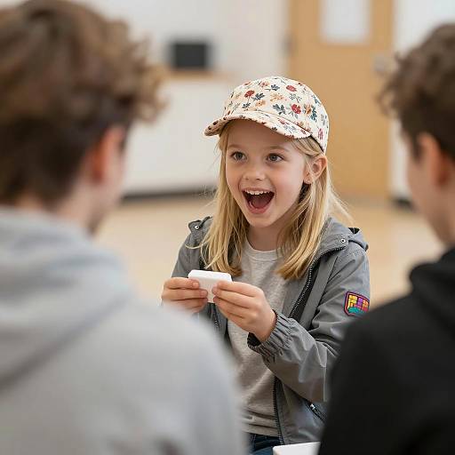 Excited Young Girl in Floral Cap