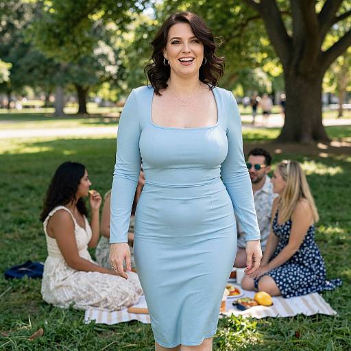 Plus-Size Woman in Pastel Blue Dress