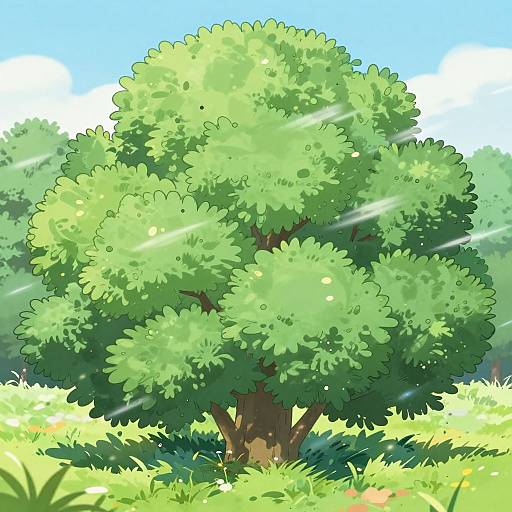 Vibrant Anime Bushes with Motion Blur